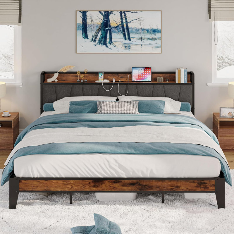 17 Stories California King Bed Frame Storage Headboard With Charging Station Solid And Stable Noise Free Wayfair